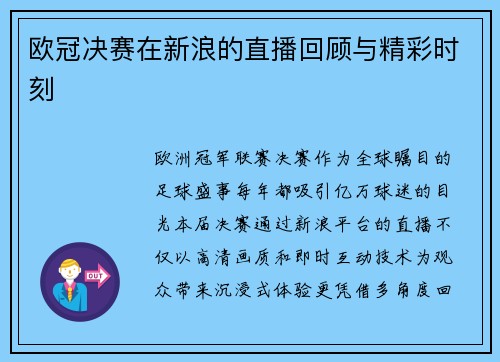 欧冠决赛在新浪的直播回顾与精彩时刻