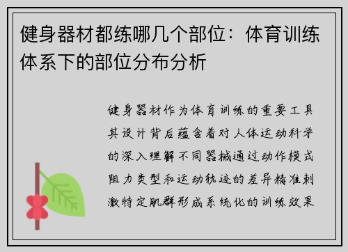 健身器材都练哪几个部位：体育训练体系下的部位分布分析